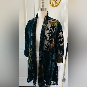 Chico's Teal and Gold velvet burnout wrap tunic